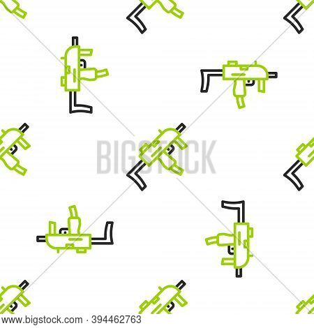 Line Mp9 Submachine Gun Icon Isolated Seamless Pattern On White Background. Automatic Weapon. Vector