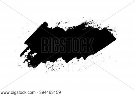 Black Stain Of Paint Brush With Jagged Edges Isolated On White Background. Hand Drawn Spot Of Paint,