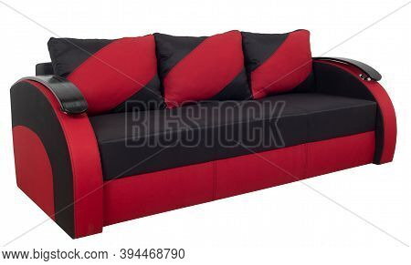Black-red Sofa Isolated On White Background. Black-red  Sofa Isolated On White Include Clipping Path