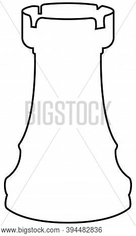 Line Chess Figure Rook Isolated On White Background. Chess Piece Rook. Realistic Vector Illustration