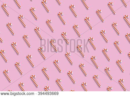Christmas Candy Canes Pattern On Pastel Pink Background (vector Illustration)