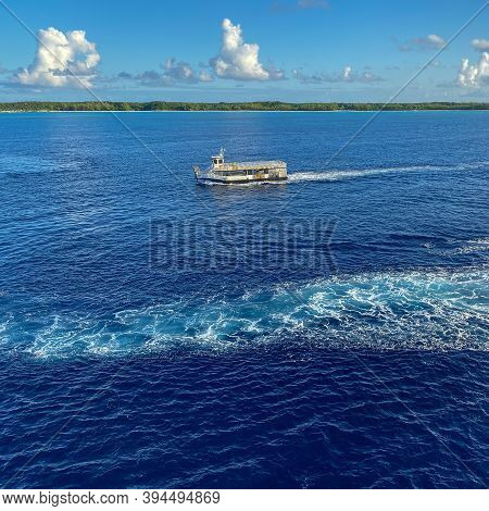 Half Moon Cay, Bahamas - October 31, 2019: A Tender Ready To Pick Up Passengers Off The Holland Amer