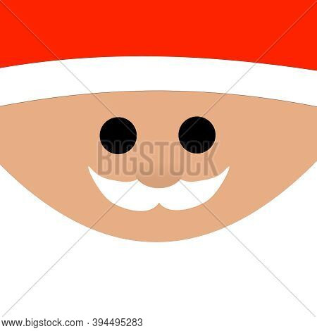 Santa Claus Face With Beard And Ret Hat Illustrated In Square.