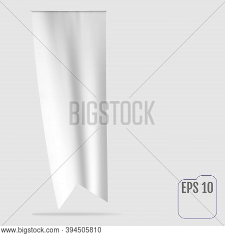 White Clean Vertical Waving Template Flag, Isolated On Background. Vector Dovetail Flag Mockup.