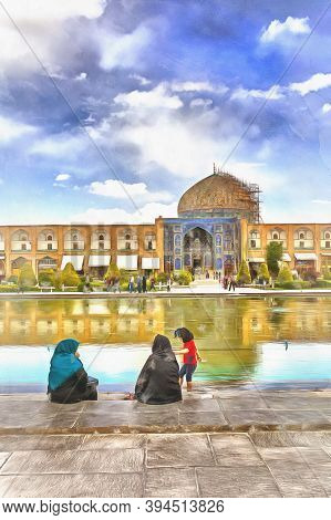 Sheikh Lotfollah Mosque Colorful Painting, Naghsh-e Jahan Square, Isfahan, Isfahan Province, Iran.