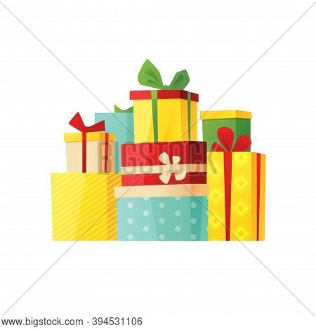 Different Gift Boxes Or Presrnts. Cartoon Vector Illustration.