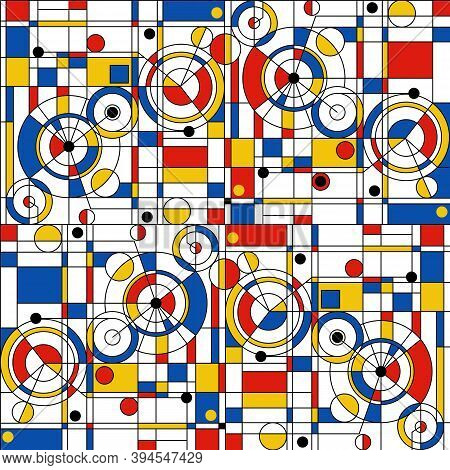 Modern Seamless Pattern In The Style Of Neoplasticism, Bauhaus, Mondrian. Perfect For Interior Desig