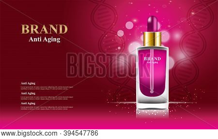 Anti Aging Serum Cosmetics With Bokeh And 3d Packaging Vector Illustration