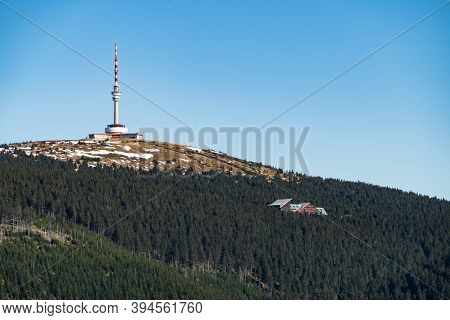 Praded Antenna Tower Seen From Distatn Mountain In Jeseniky Inczechia