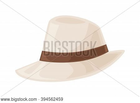 Gangster Beige Hat Decorated With Ribbon Or Hatband. Summer Male Headdress. Flat Vector Cartoon Illu