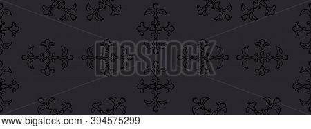 Black Floral Damsk Onament Seamless Patternon Color Background. Design For Fabric, Apparel Textile, 