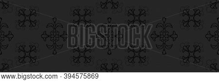 Black Floral Damsk Onament Seamless Patternon Color Background. Design For Fabric, Apparel Textile, 