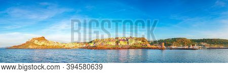 Picturesque View Of Medieval Town Of Castelsardo. Cityscape Of Castelsardo At Sunset.  Location: Cas