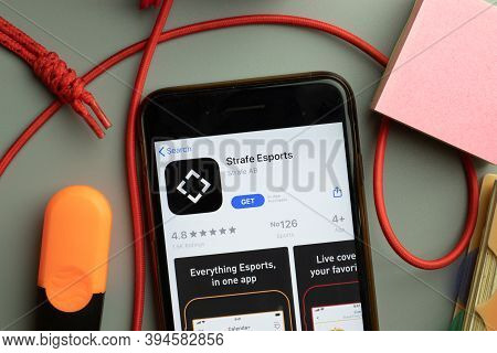New York, United States - 7 November 2020: Strafe Esports App Store Logo On Phone Screen, Illustrati