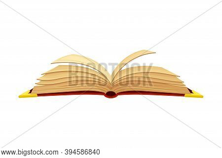 Open Old Book In Hard Cover With Yellowish Pages Vector Illustration