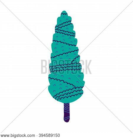 Vector Illustration. Cute Tree. Cypress Isolated On White Background.