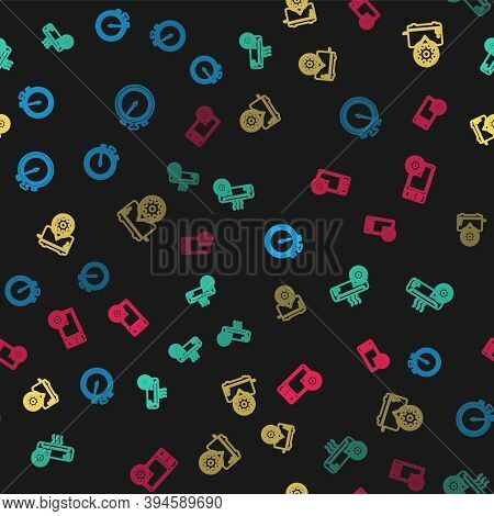 Set Line Stopwatch, Air Conditioner Setting, Toaster And Microwave Oven On Seamless Pattern. Vector