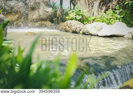 Watefall & Pond Plant Tree In Garden Park