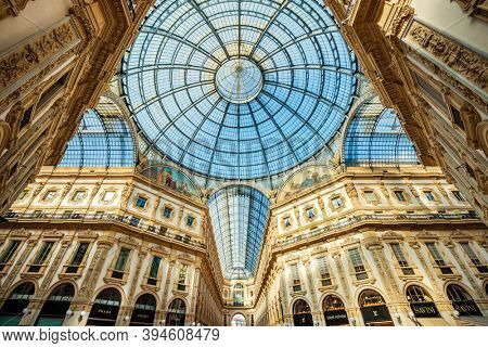 Milano, Italy - oct 16, 2020: Inside the Galleria Vittorio Emanuele II in Milano
