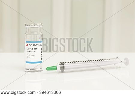 Buenos Aires, Argentina - November 13: Sinovac Covid -19 Vaccine Vial And Injection Syringe Isolated