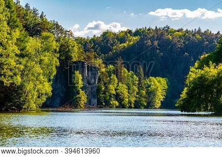 Sandstone Rock Towers Reflected In Vezak Pond, Czech: Vezicky Rybnik, Bohemian Paradise, Czech: Cesk
