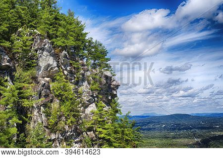 Rocky Outcroppings On Top Of Monument Mountain In Great Barrington Massachusetts On A Sunny Day.