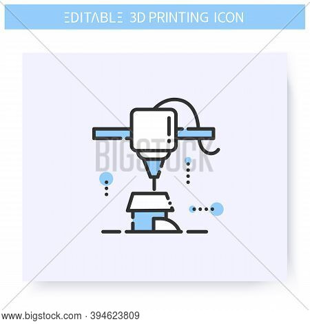 3d Printing Line Icon. New House Model Under Printing Head. 3d Printing In Architecture. Additive Ma