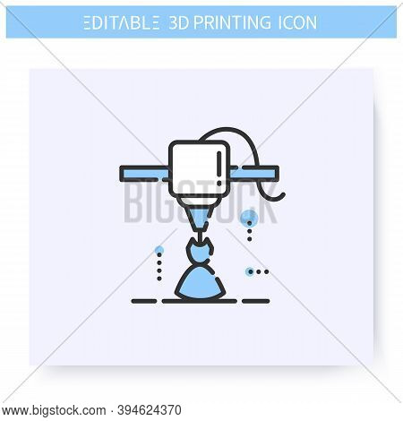 3d Printing Line Icon. New Dress Prototype Under Printing Head. 3d Printing In Fashion. Additive Man
