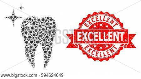 Vector Collage Excellent Tooth Of Covid-2019 Virus, And Excellent Rubber Ribbon Stamp Seal. Virus Pa