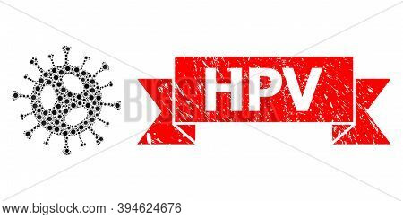 Vector Mosaic 2019-ncov Virus Of Virus, And Hpv Rubber Ribbon Seal. Virus Cells Inside 2019-ncov Vir