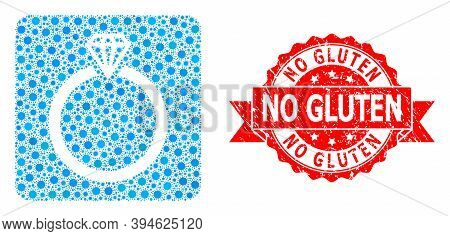 Vector Mosaic Diamond Ring Of Sars Virus, And No Gluten Scratched Ribbon Seal Imitation. Virus Eleme