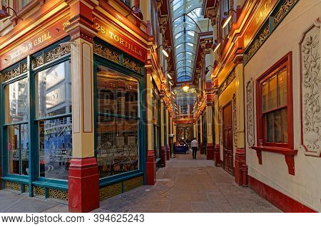 London, Great Britain, April 20, 2018 : Leadenhall Market Is A Covered Market And One Of The Oldest 
