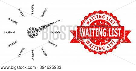 Vector Mosaic Clockface Of Flu Virus, And Waiting List Corroded Ribbon Stamp Seal. Virus Items Insid