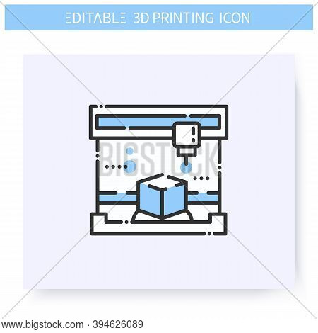 3d Printing Line Icon. Printing Head Prints A Product Or Item. 3d Modeling Process. Additive Manufac