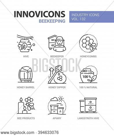Beekeeping - Modern Colorful Line Design Style Icons
