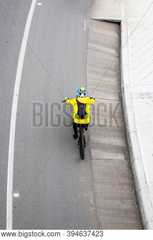 Overhead Shot Of An Amateur Male Cyclist On The Road Between Bogota And La Calera On The Mountains I