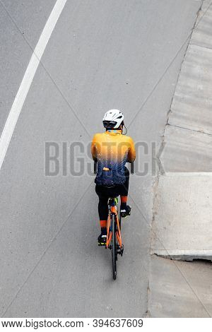 Overhead Shot Of An Amateur Male Cyclist On The Road Between Bogota And La Calera On The Mountains I