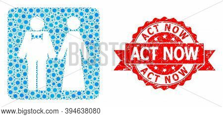 Vector Collage Just Married Persons Of Flu Virus, And Act Now Dirty Ribbon Stamp Seal. Virus Items I