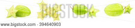 Collage Of Starfruit Isolated On A White Background Cutout