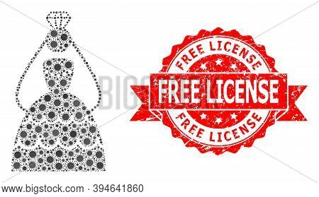Vector Mosaic Crowned Bride Of Virus, And Free License Corroded Ribbon Stamp. Virus Elements Inside 