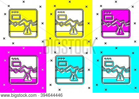 Set Website With Failure Stocks Market Icon Isolated On Color Background. Monitor With Stock Charts 