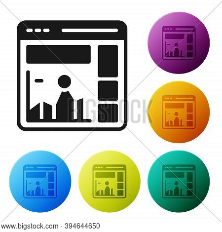 Black Website With Stocks Market Growth Graphs And Money Icon Isolated On White Background. Monitor 
