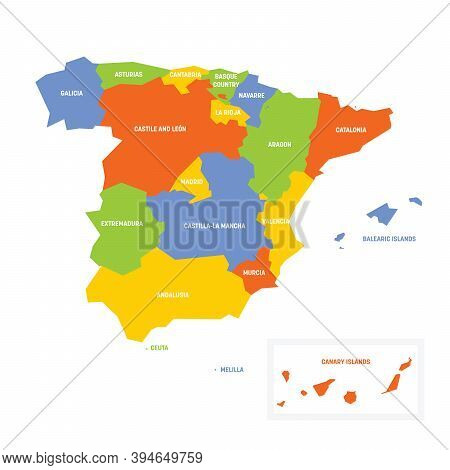 Pink Political Map Of Spain. Administrative Divisions - Autonomous Communities. Simple Flat Vector M