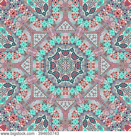 Trendy Seamless Pattern With Geometric Elements Structure. Ethnic Asian Design. Batik Print. Small E