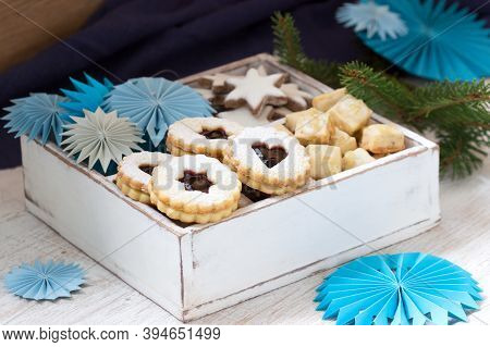 Cookies On The Background Of A Festive Decoration. Rustic Style.