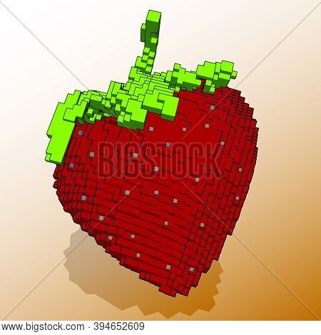 Strawberry Red Delicious Fruit Game Model, Voxel Vector Graphics
