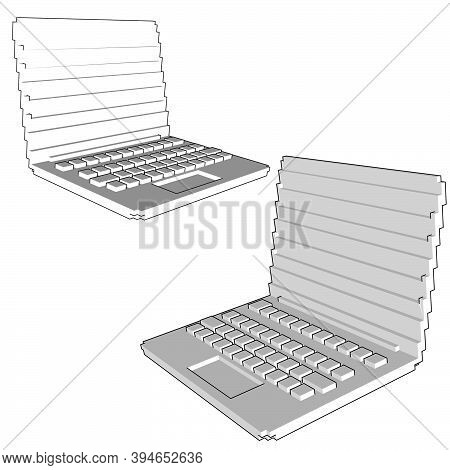 Electric Laptop Computer Appliance With Buttons Model Glowing Voxel Vector Graphics
