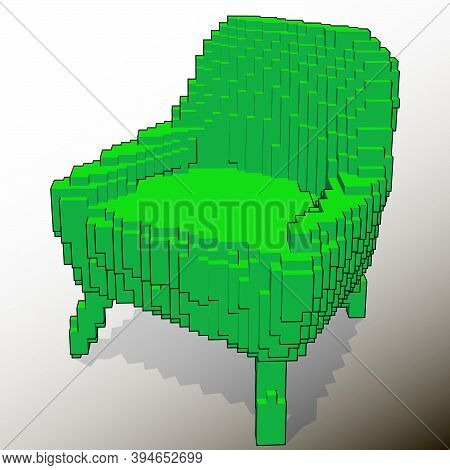 Green Armchair In Half Turn Voxel Graphic Art