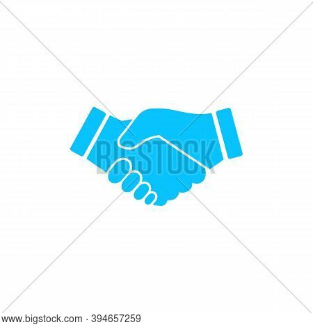 Business Handshake, Contract Agreement Icon Flat. Blue Pictogram On White Background. Vector Illustr