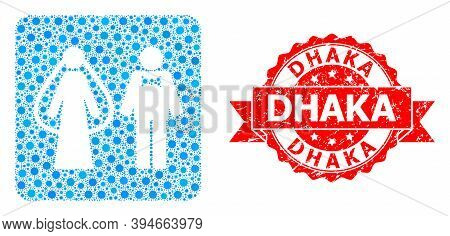 Vector Mosaic Weds Persons Of Virus, And Dhaka Corroded Ribbon Stamp. Virus Items Inside Weds Person